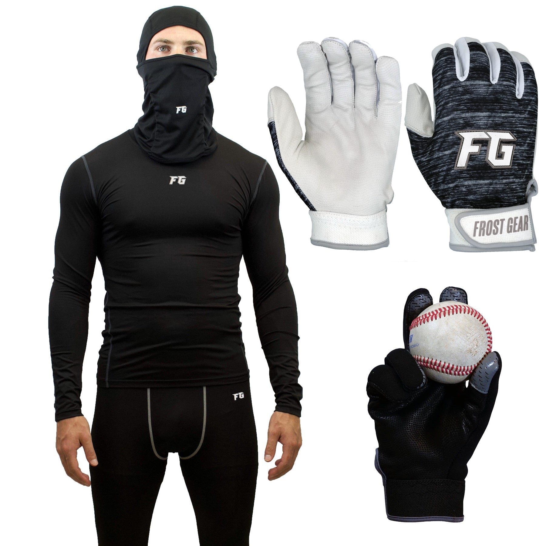 FG Cold Weather Performance Pack with White Batting Gloves Bundle Deal Frost Gear Sports